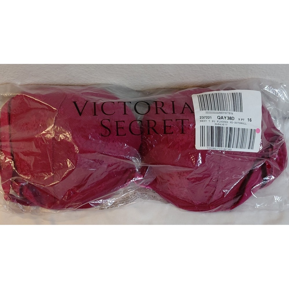 NWT Victoria's Secret Very Sexy Push-Up Bra Flocked Lace Floral Magenta Pink 38D
